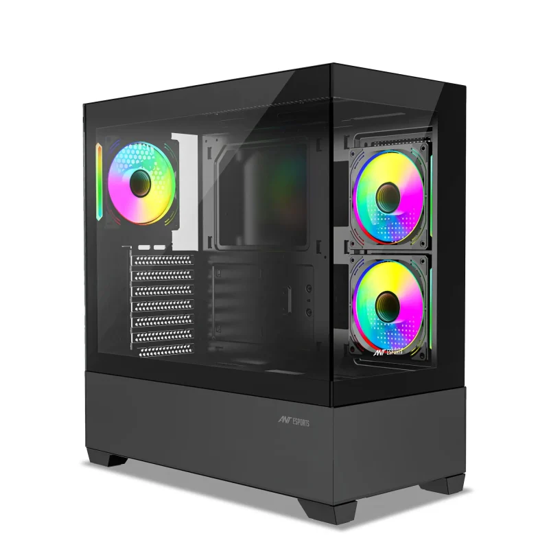 ant esports crystal z3 mid tower case black with argb lighting