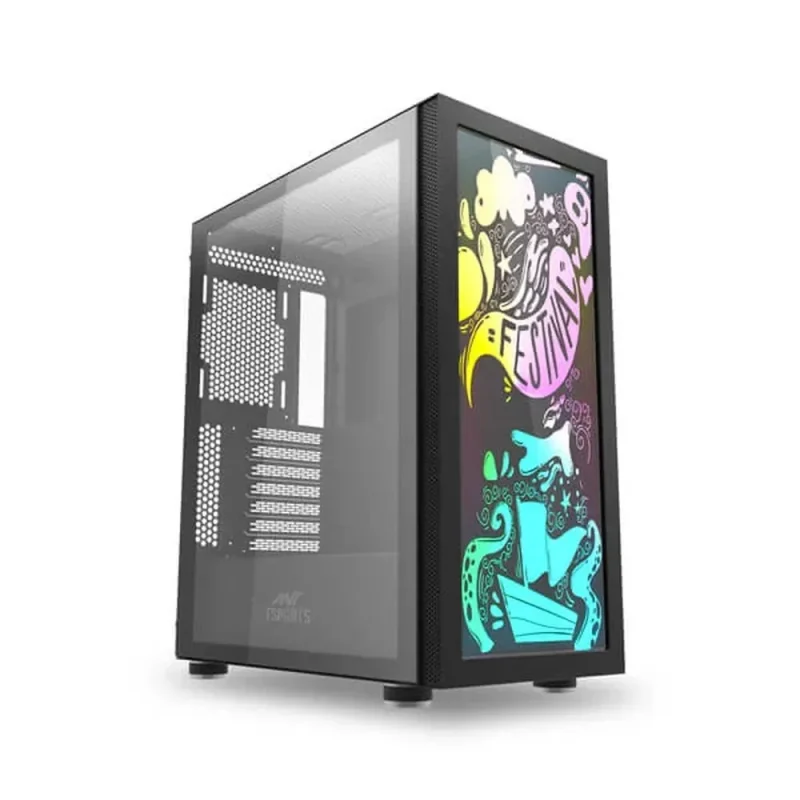 ant esports graffiti black atx mid tower case