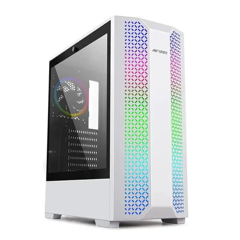 ant esports ice 280tg white rgb mid tower case