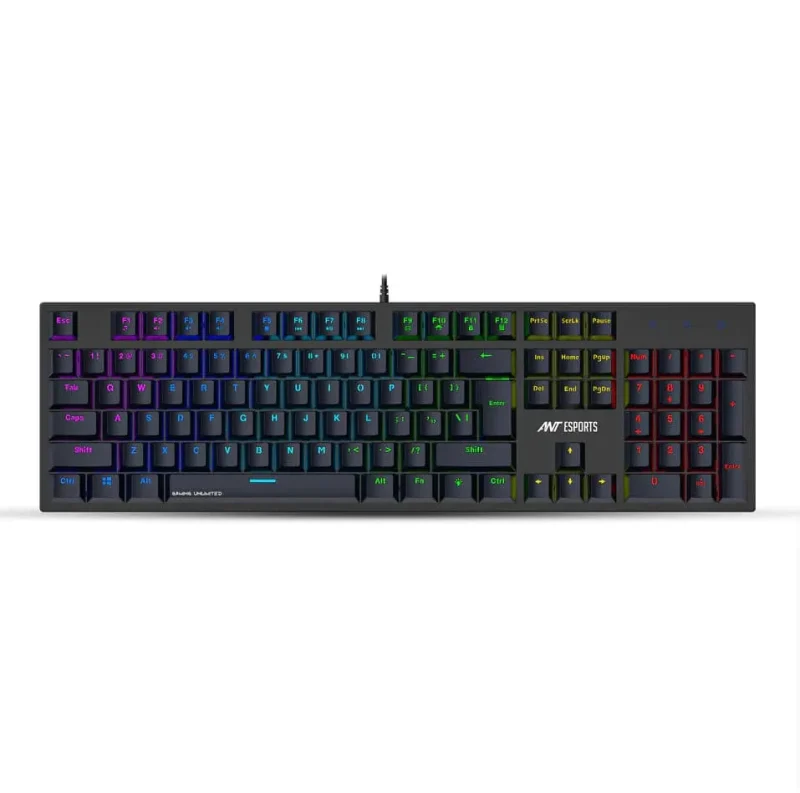 ant esports mk3400 pro v3 full size mechanical gaming keyboard black blue clicky switches