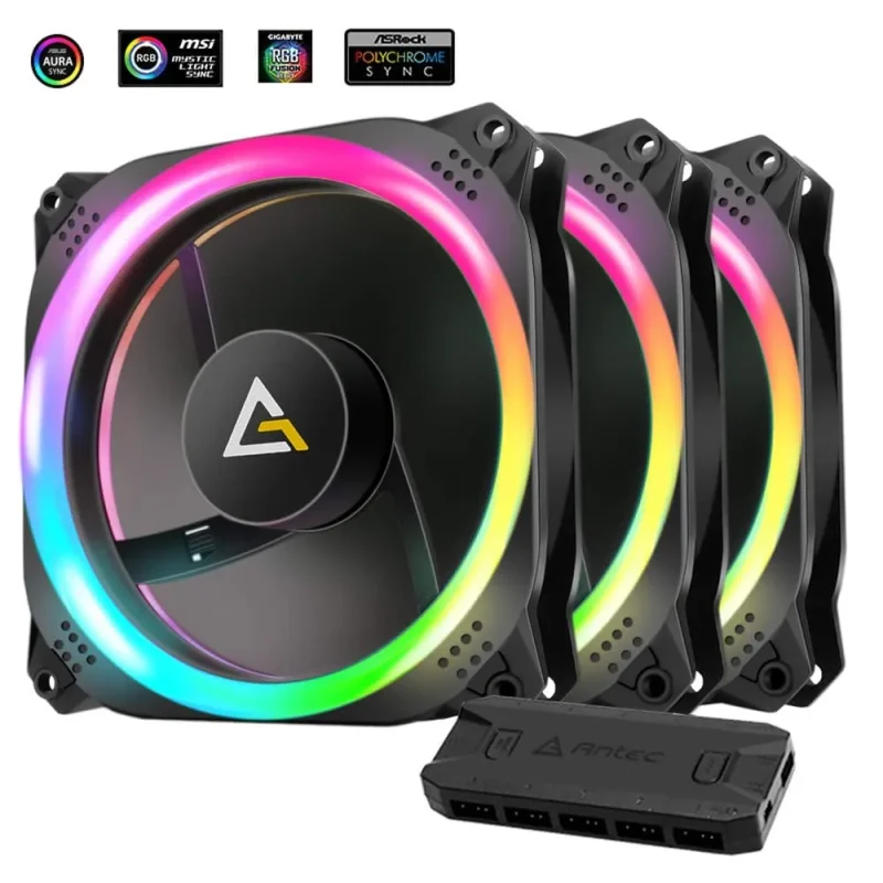 antec prizm 120mm argb dual ring fans w led controller 3 pack