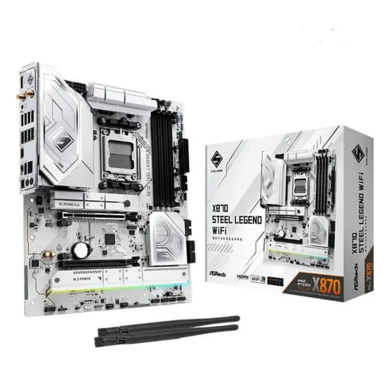 asrock x870 steel legend wifi ddr5 white motherboard