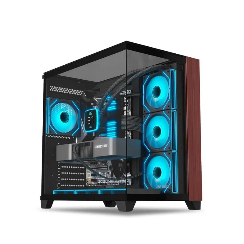 crystal wood atx mid tower gaming cabinet black