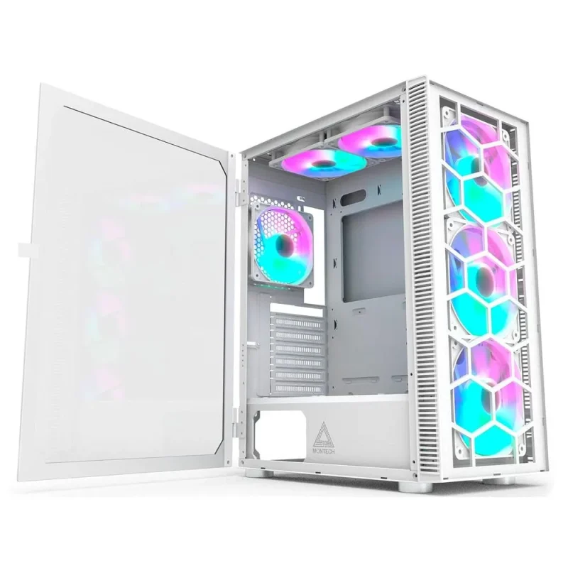 montech x3 rgb glass eatx mid tower case white