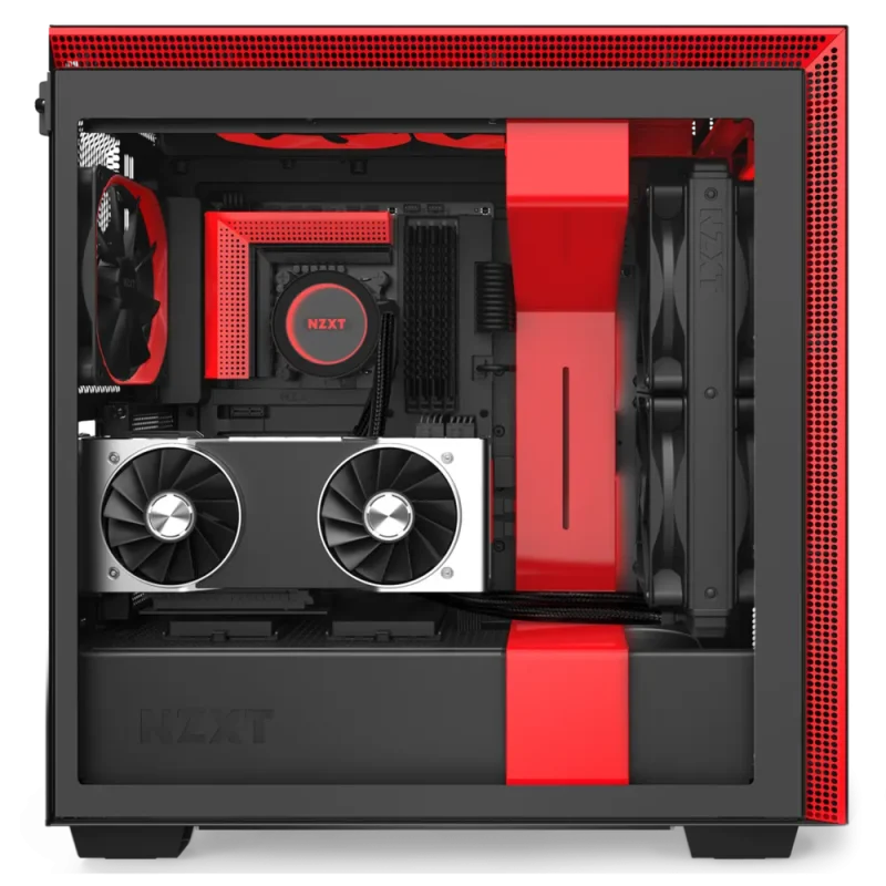 nzxt h710i atx mid tower case with tempered glass argb led strip black red