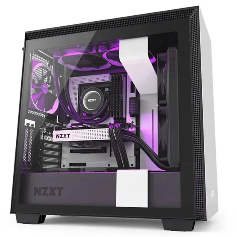 nzxt h710i white atx mid tower pc case with tempered glass argb led strip