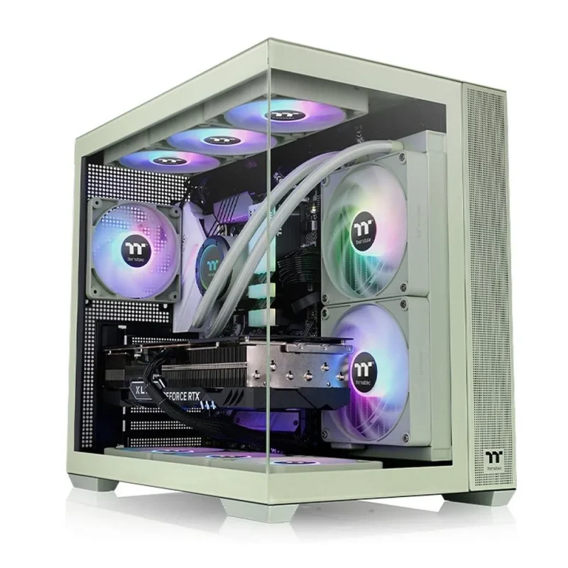 thermaltake view 380 tg argb mid tower case matcha green